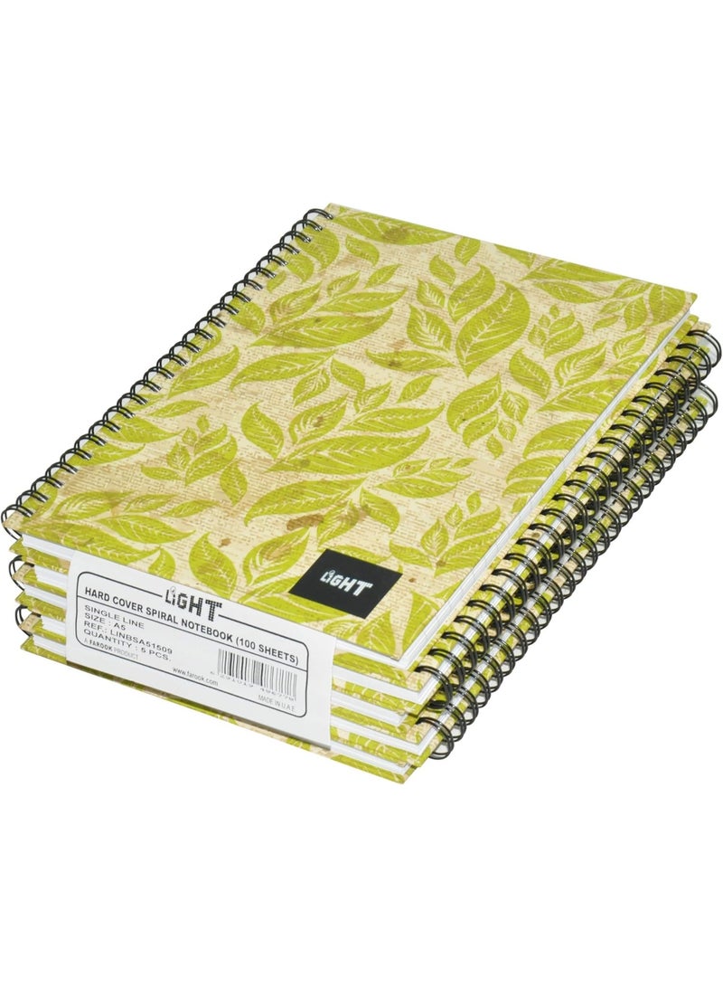 FIS 5-Piece Light Spiral Hard Cover Notebook, Single Ruled (100 Sheet) A5 Size - LINBSA51509 - Image 1